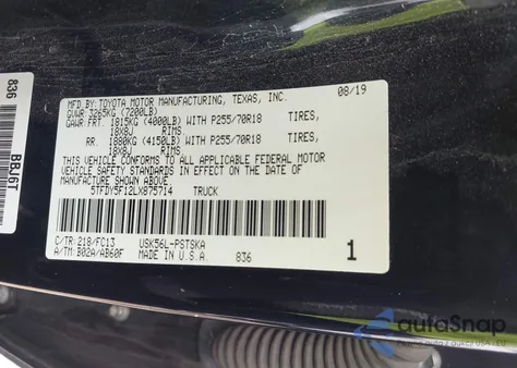 2020 Toyota Tundra Sr5 z USA, uszkodzony, nr VIN 5TFDY5F12LX875714